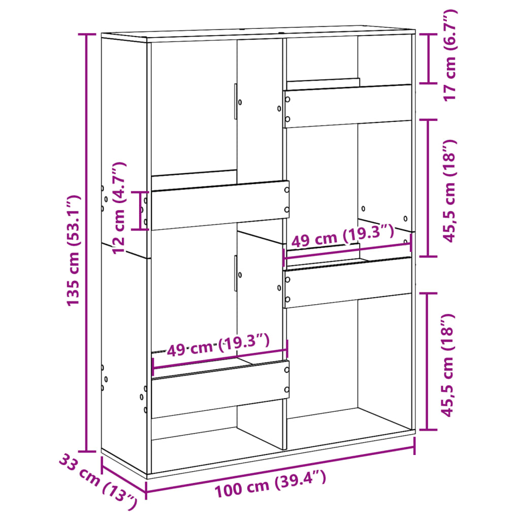 vidaXL Βιβλιοθήκη Γκρι Σκυροδέματος 100x33x135 εκ. Επεξεργ. Ξύλο