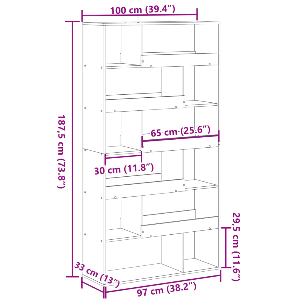 vidaXL Βιβλιοθήκη/Διαχωριστικό Χώρου Λευκό 100x33x187,5 εκ. Επεξ. Ξύλο