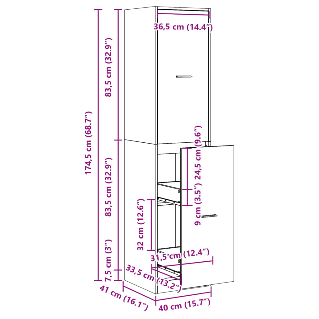 vidaXL Συρταριέρα Γενικής Χρήσης Sonoma Δρυς 30x41x174,5εκ Επεξ. Ξύλο