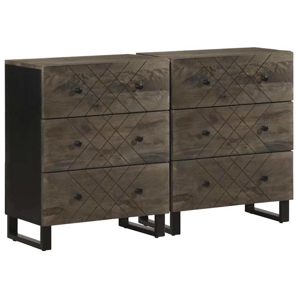 vidaXL Μπουφέδες 2 τεμ. Μαύροι 60x33x75 εκ. από Μασίφ Ξύλο Μάνγκο