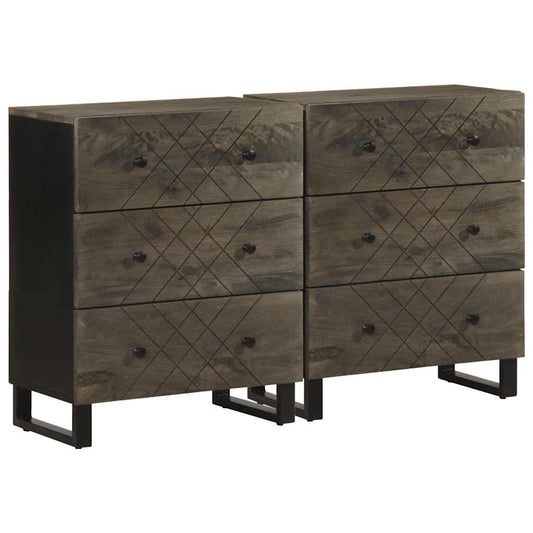 vidaXL Μπουφέδες 2 τεμ. Μαύροι 60x33x75 εκ. από Μασίφ Ξύλο Μάνγκο