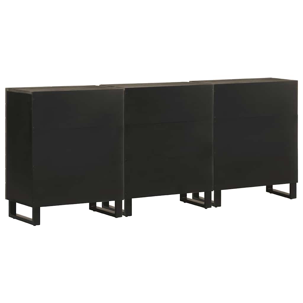 vidaXL Μπουφέδες 3 τεμαχίων Μαύροι 60x33x75 εκ. από Μασίφ Ξύλο Μάνγκο
