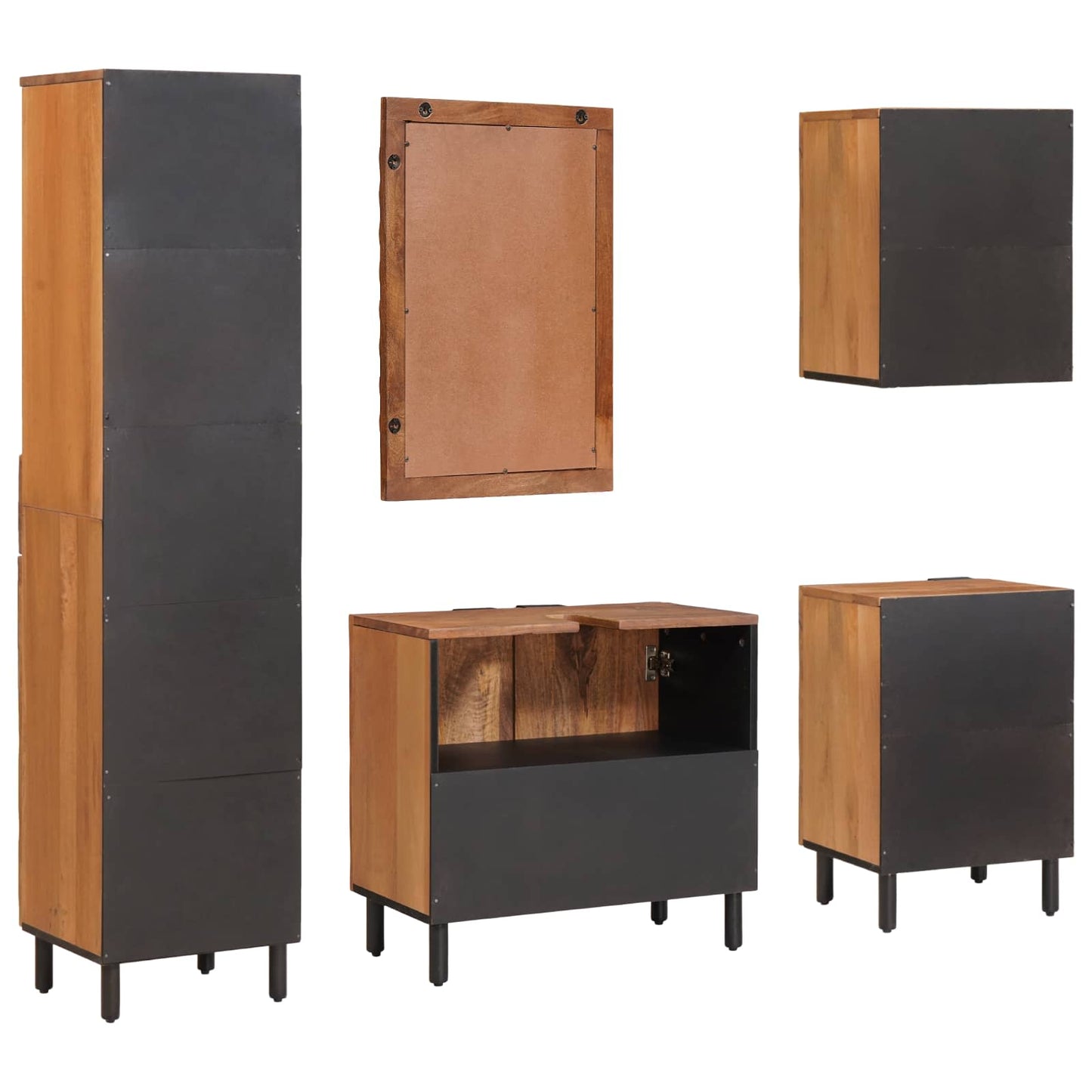 vidaXL Σετ Μπάνιου με συρτάρι 5 pcs Καφέ Ακακία Στερεό ξύλο μάνγκο