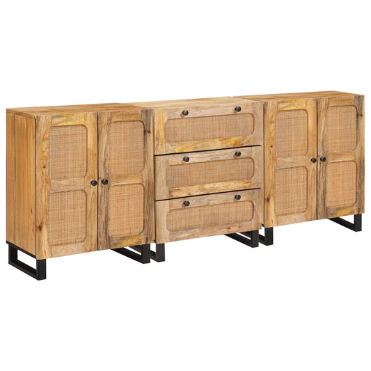 vidaXL Πλαϊνό γραφείο 3 pcs Καφέ 180 x 33 x 75 εκ. Στερεό ξύλο μάνγκο