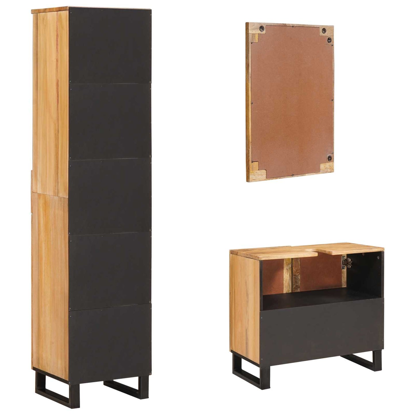 vidaXL Σετ Μπάνιου με συρτάρι με ράφι 3 pcs Φυσικό Στερεό ξύλο μάνγκο