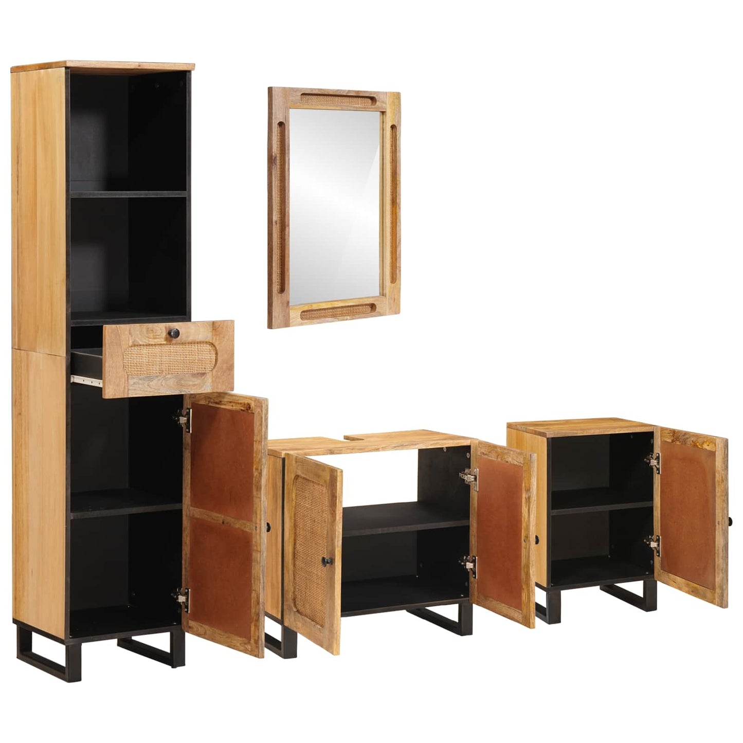 vidaXL Σετ Μπάνιου με συρτάρι με ράφι Φυσικό Στερεό ξύλο μάνγκο