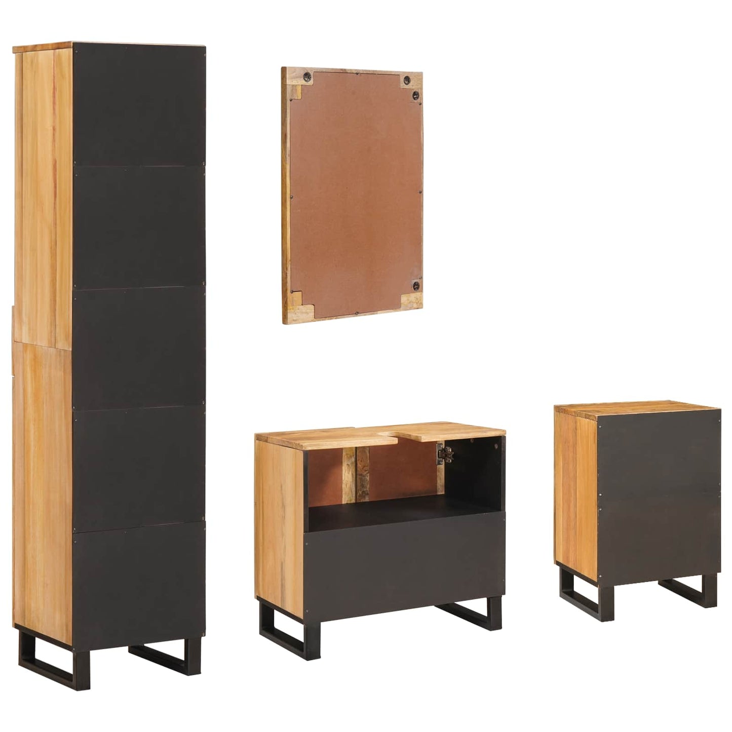 vidaXL Σετ Μπάνιου με συρτάρι με ράφι Φυσικό Στερεό ξύλο μάνγκο