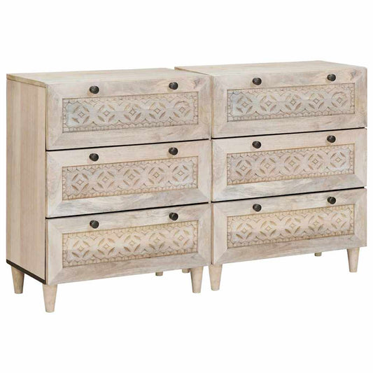 vidaXL Πλαϊνό γραφείο 2 pcs Λευκό 120 x 33,5 x 75 εκ Μασίφ ξύλο μάνγκο