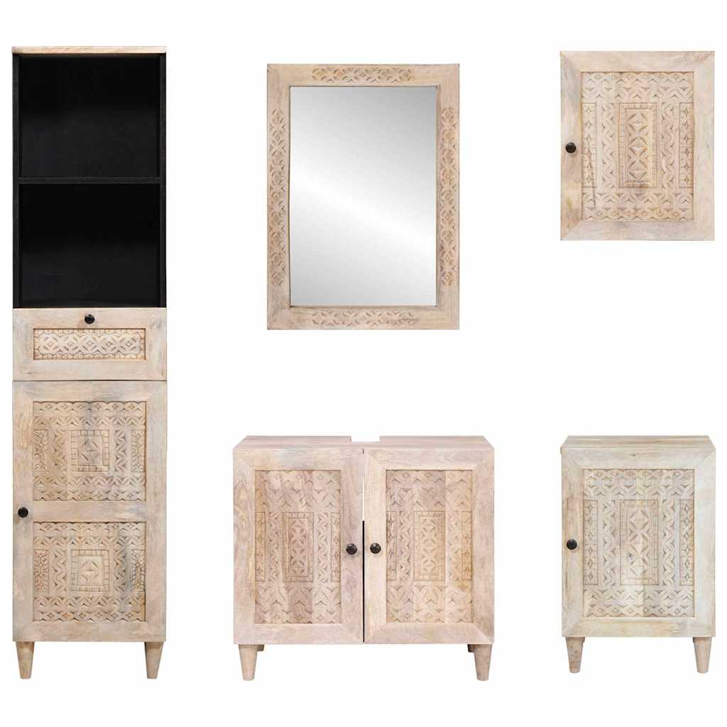 vidaXL Σετ Επίπλων Μπάνιου με συρτάρι 5 pcs Λευκό Μασίφ ξύλο μάνγκο