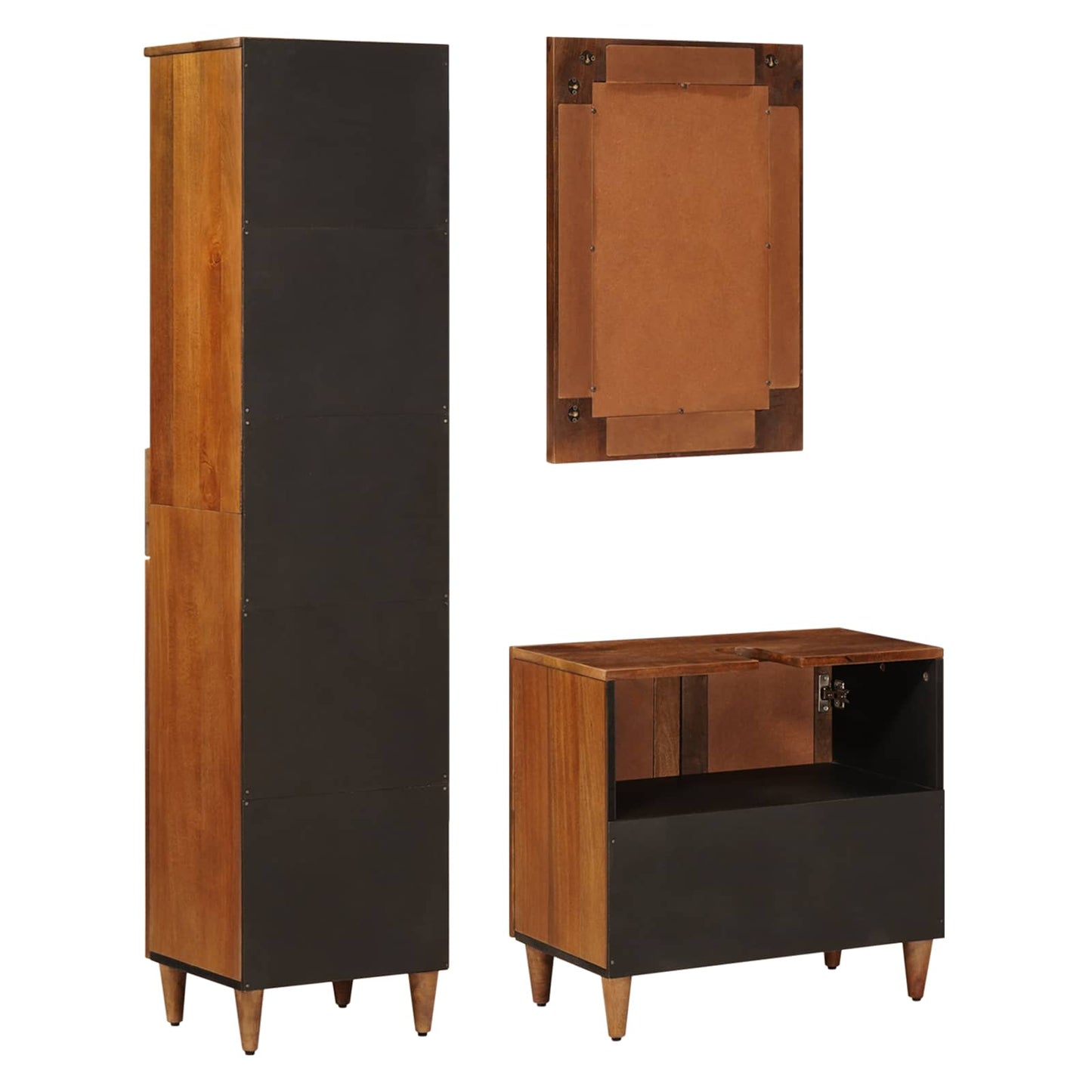 vidaXL Σετ Επίπλων Μπάνιου με συρτάρι 3 pcs Καρυδιά Στερεό ξύλο μάνγκο