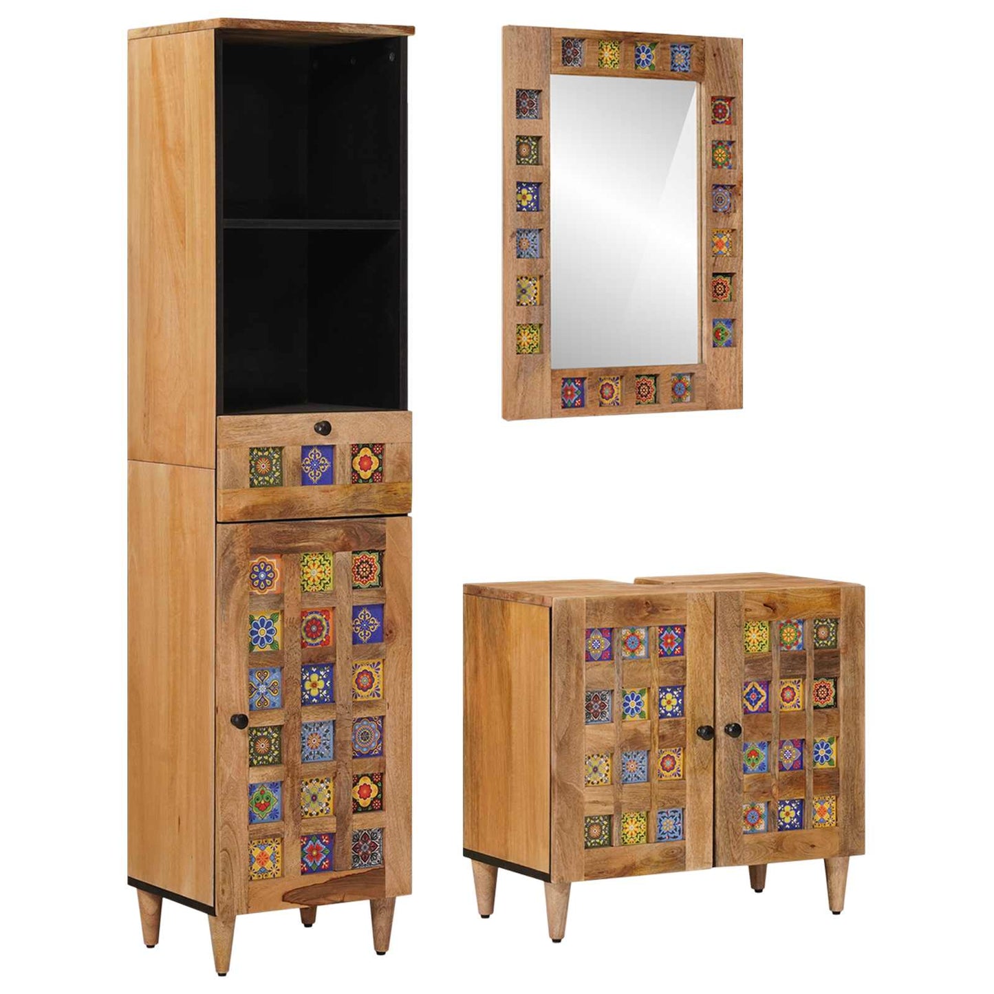 vidaXL Σετ Επίπλων Μπάνιου 3 τμχ. Φυσικό 38 x 33 x 160 εκ.