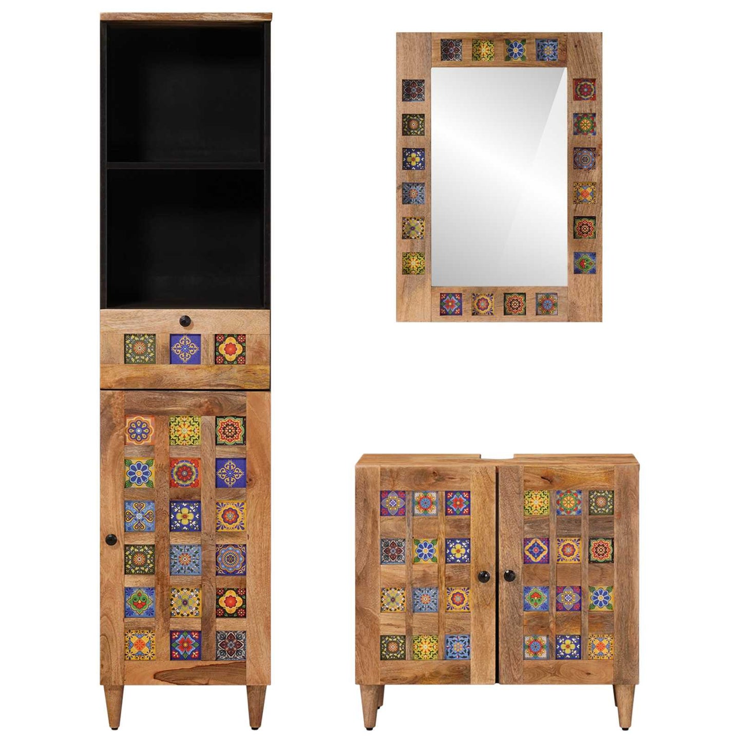 vidaXL Σετ Επίπλων Μπάνιου 3 τμχ. Φυσικό 38 x 33 x 160 εκ.