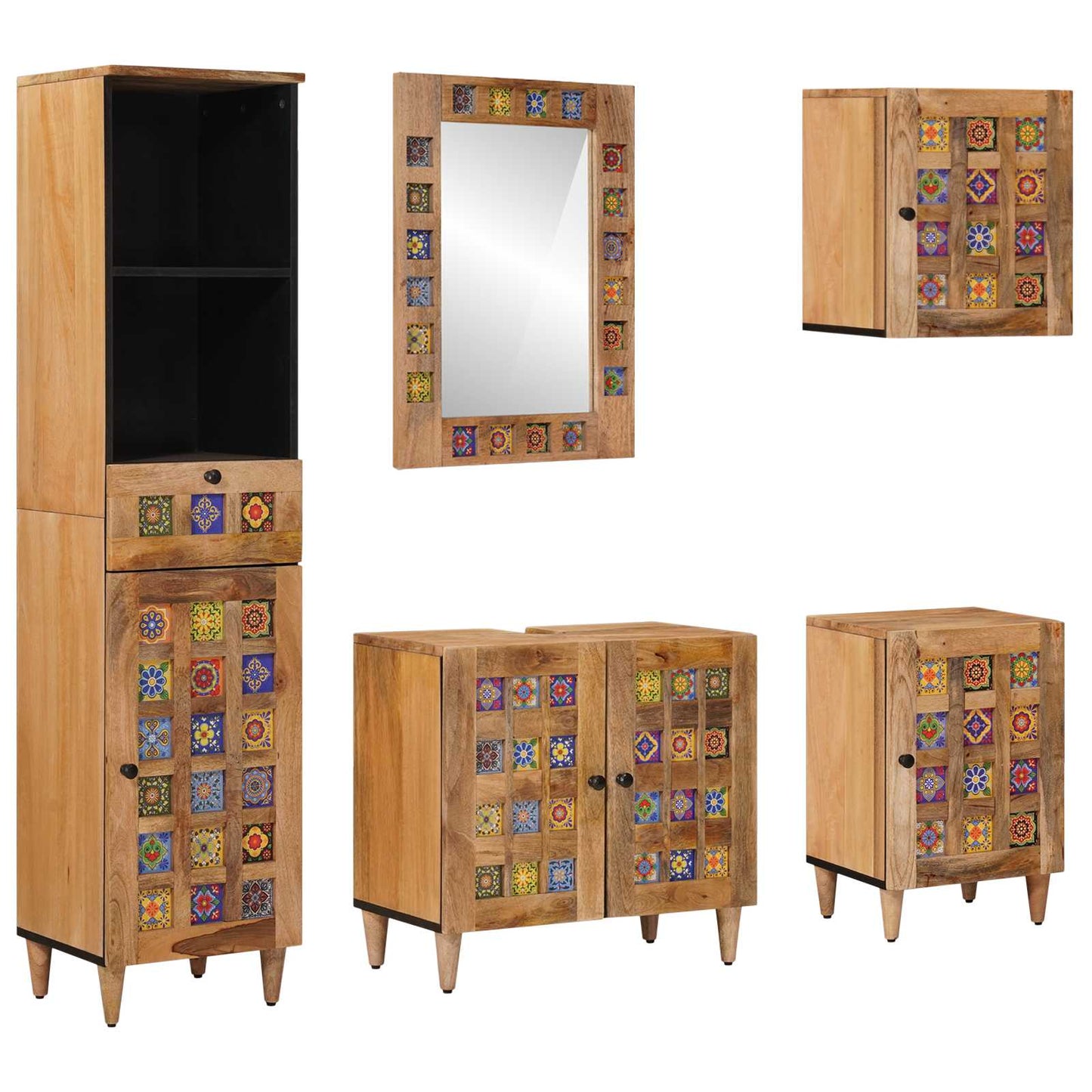 vidaXL Σετ Επίπλων Μπάνιου 5 τμχ. Φυσικό 38 x 33 x 160 εκ.