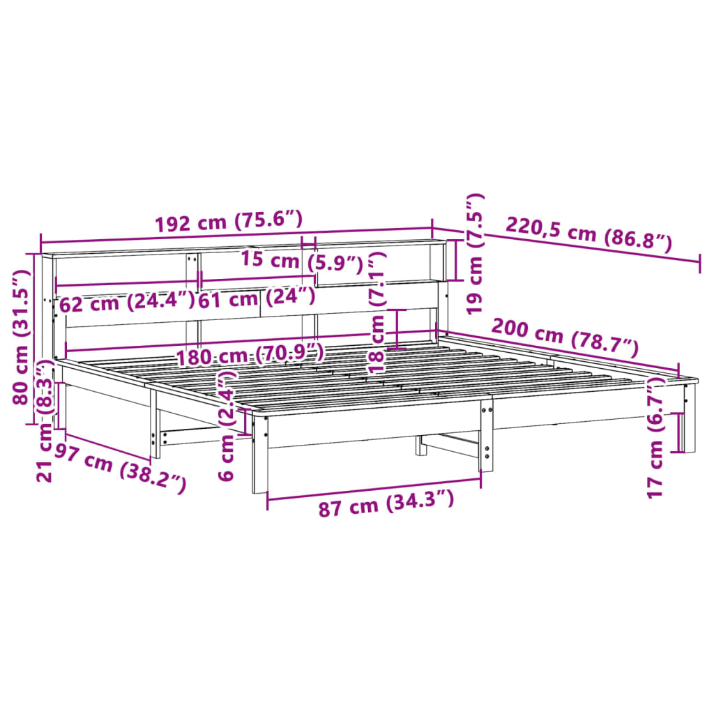 vidaXL Σκελετός Κρεβ. Χωρίς Στρώμα Λευκό 180x200 εκ Μασίφ Πεύκο