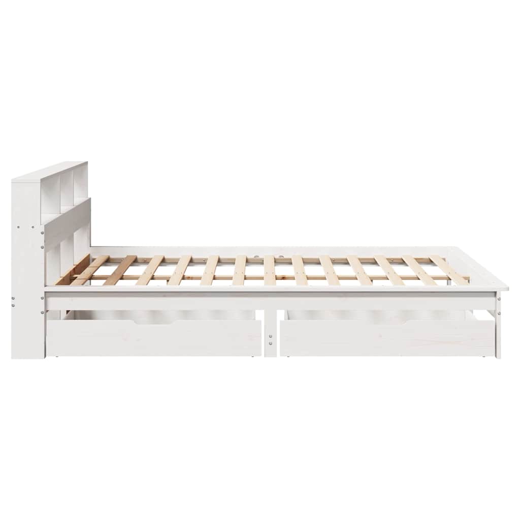 vidaXL Κρεβάτι Βιβλιοθήκη Χωρίς Στρώμα Λευκό 135x190 εκ Μασίφ Πεύκο