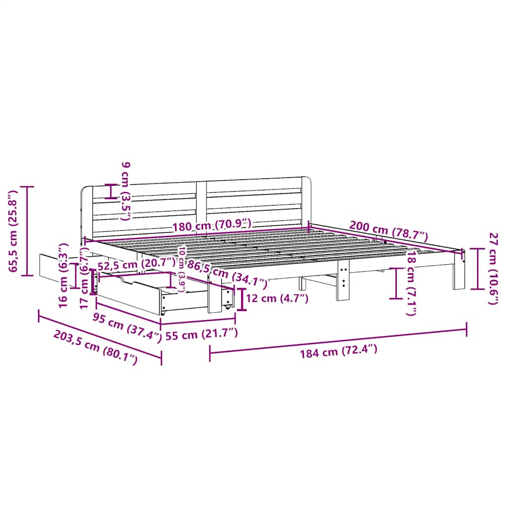 vidaXL Σκελετός Κρεβ. Χωρίς Στρώμα Καφέ Κεριού 180x200 εκ Μασίφ Πεύκο