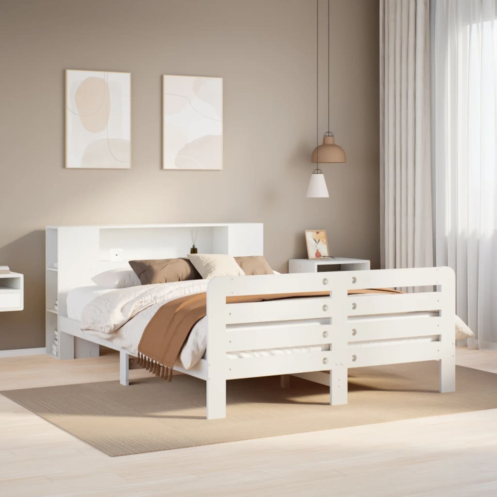 vidaXL Σκελετός Κρεβ. Χωρίς Στρώμα Λευκό 135x190 εκ Μασίφ Πεύκο