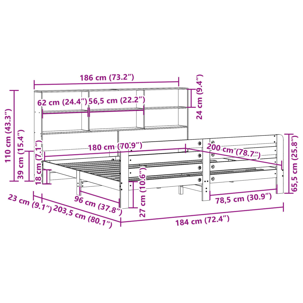 vidaXL Σκελετός Κρεβ. Χωρίς Στρώμα Καφέ Κεριού 180x200 εκ Μασίφ Πεύκο