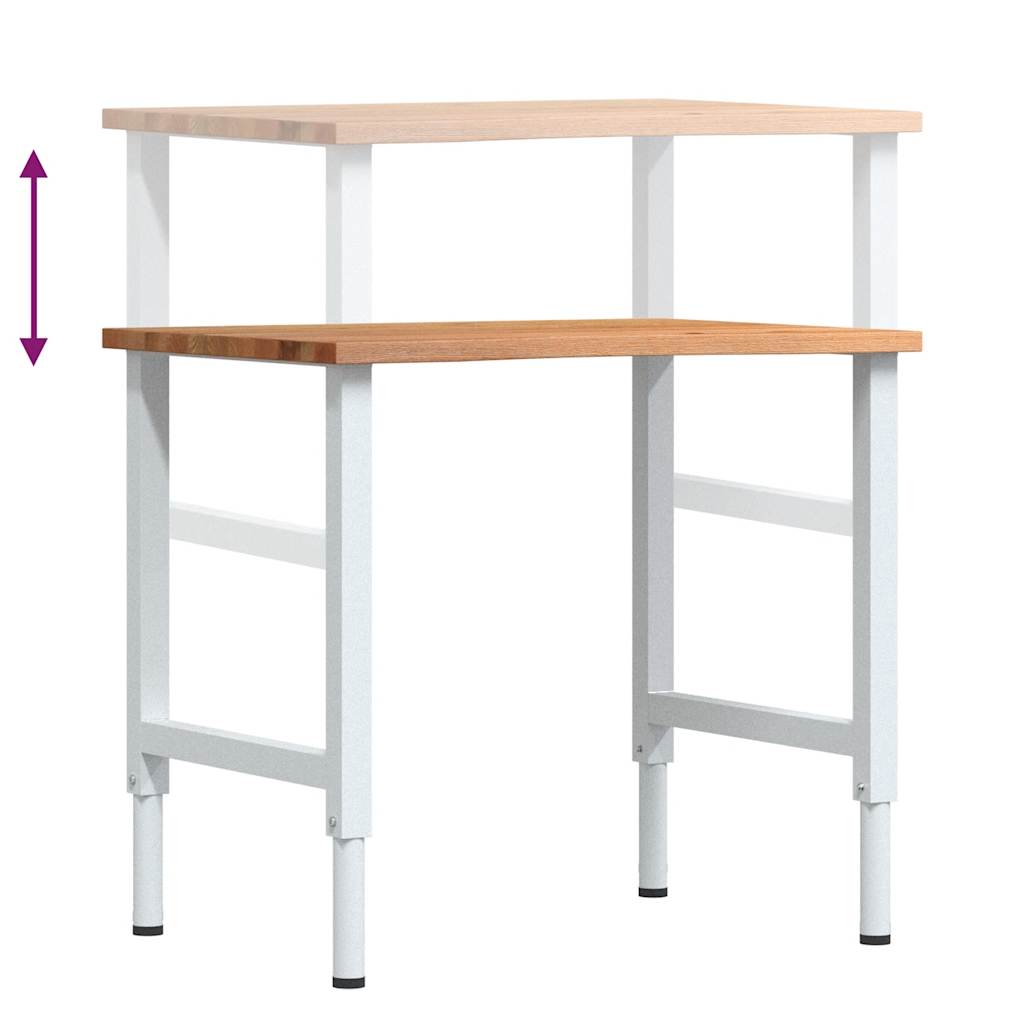 vidaXL Πάγκος Εργασίας Ανοιχτό Καφέ 80x60x(71,5-98) cm Μασίφ Ξύλο Δρυς