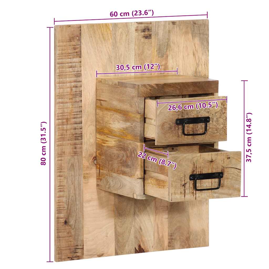 vidaXL Κομοδίνο 60x32x80 cm Στερεό ακατέργαστο ξύλο Μάνγκο