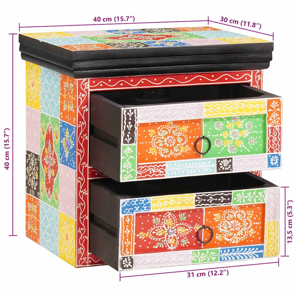 vidaXL Κομοδίνο Πολύχρωμο 40 x 30 x 40 εκ. Μασίφ ξύλο μάνγκο