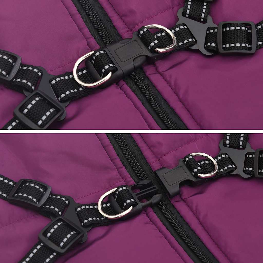 vidaXL παλτό σκύλου με ιμάντα αδιάβροχο αντανακλαστικό μοβ L52