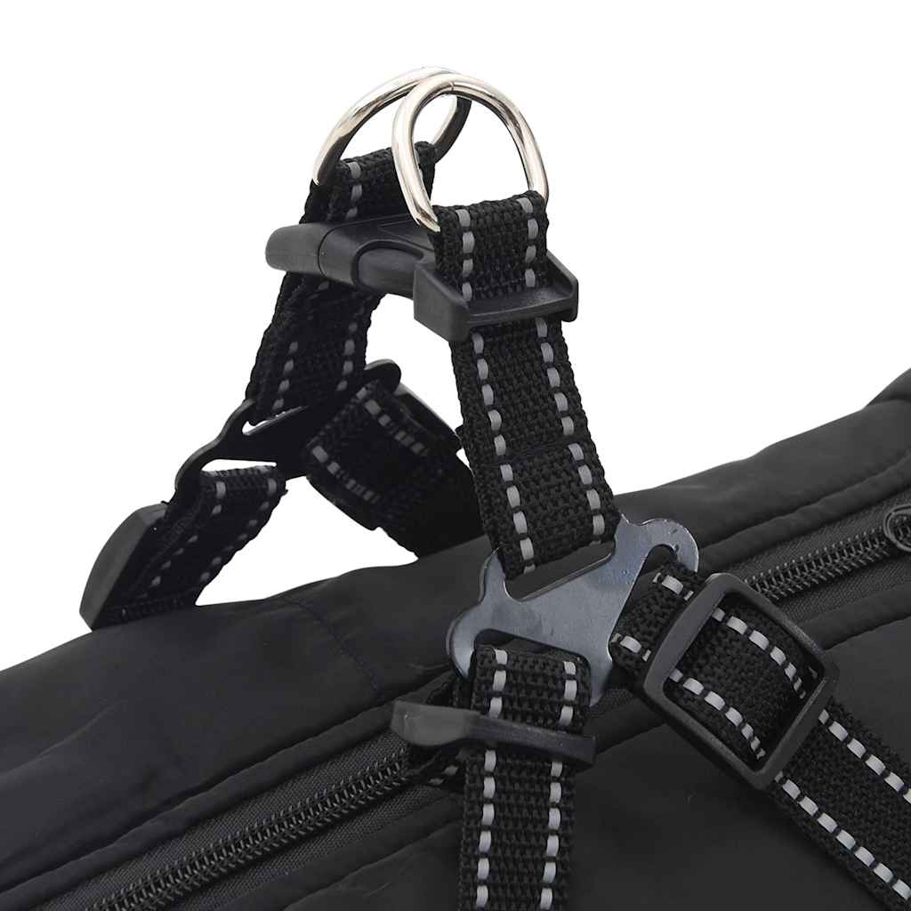 vidaXL παλτό σκύλου με ιμάντα αδιάβροχο αντανακλαστικό μαύρο L48