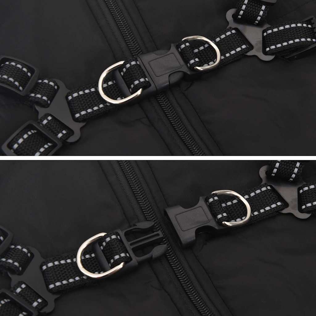 vidaXL παλτό σκύλου με ιμάντα αδιάβροχο αντανακλαστικό μαύρο L68