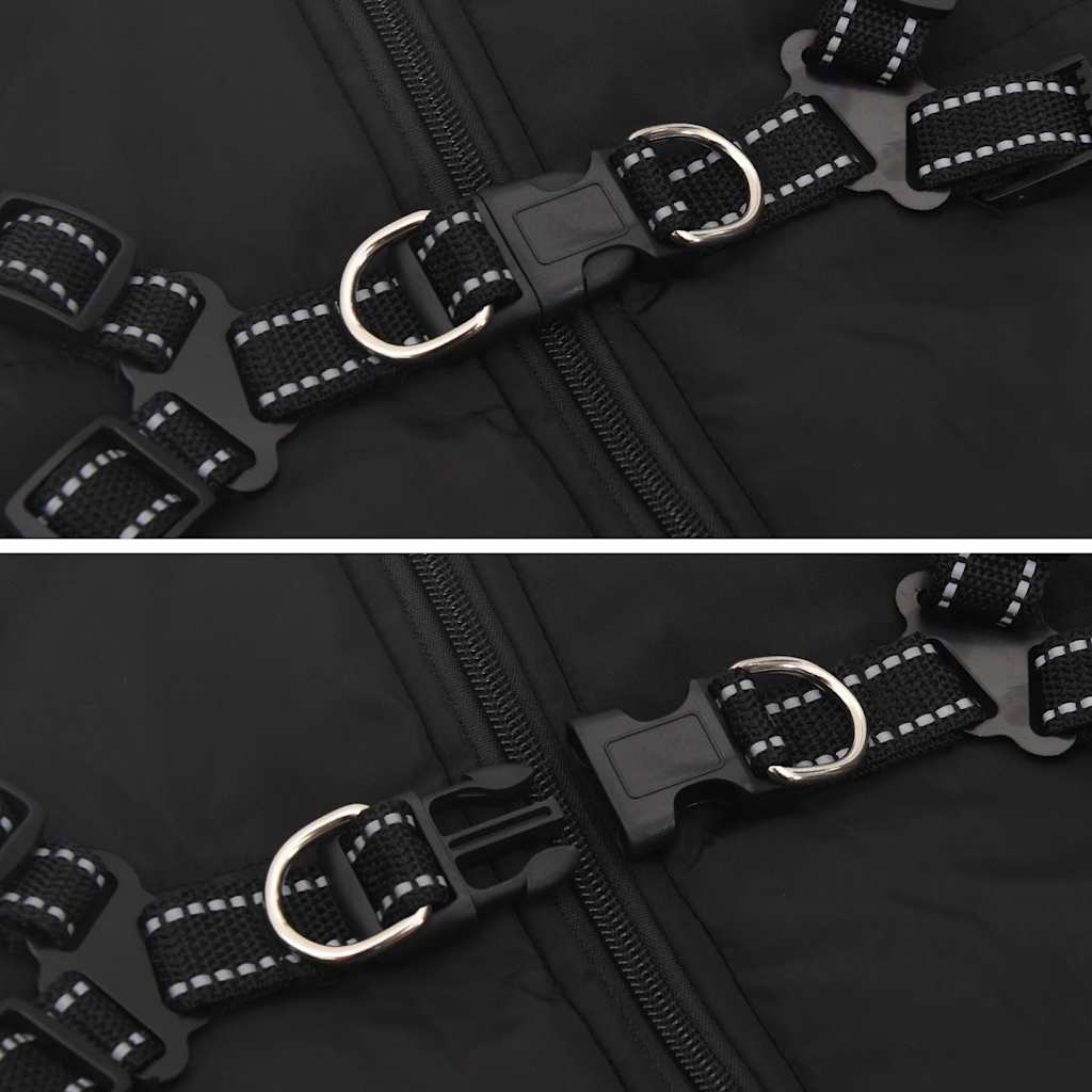 vidaXL παλτό σκύλου με ιμάντα αδιάβροχο αντανακλαστικό μαύρο L44