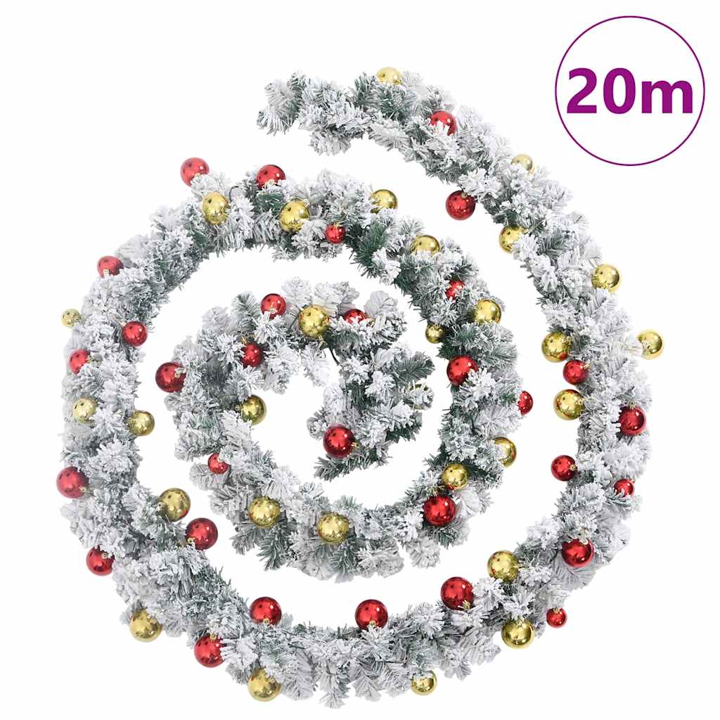 vidaXL Χριστουγεννιάτικη γιρλάντα με μπιχλιμπίδια φώτα LED Πράσινο 20m