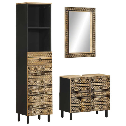 vidaXL Έπιπλα Μπάνιου Σετ 3 Τεμαχίων από Μασίφ Ξύλο Μάνγκο