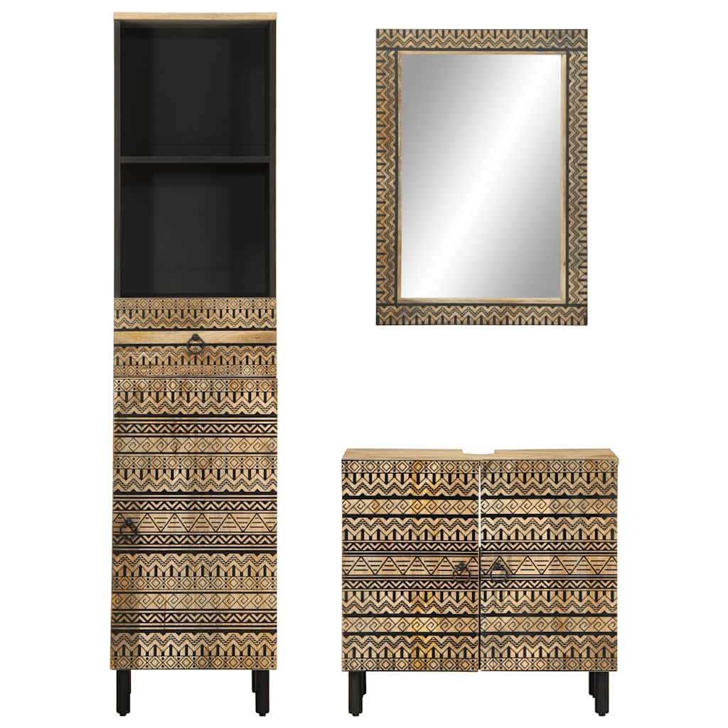 vidaXL Έπιπλα Μπάνιου Σετ 3 Τεμαχίων από Μασίφ Ξύλο Μάνγκο