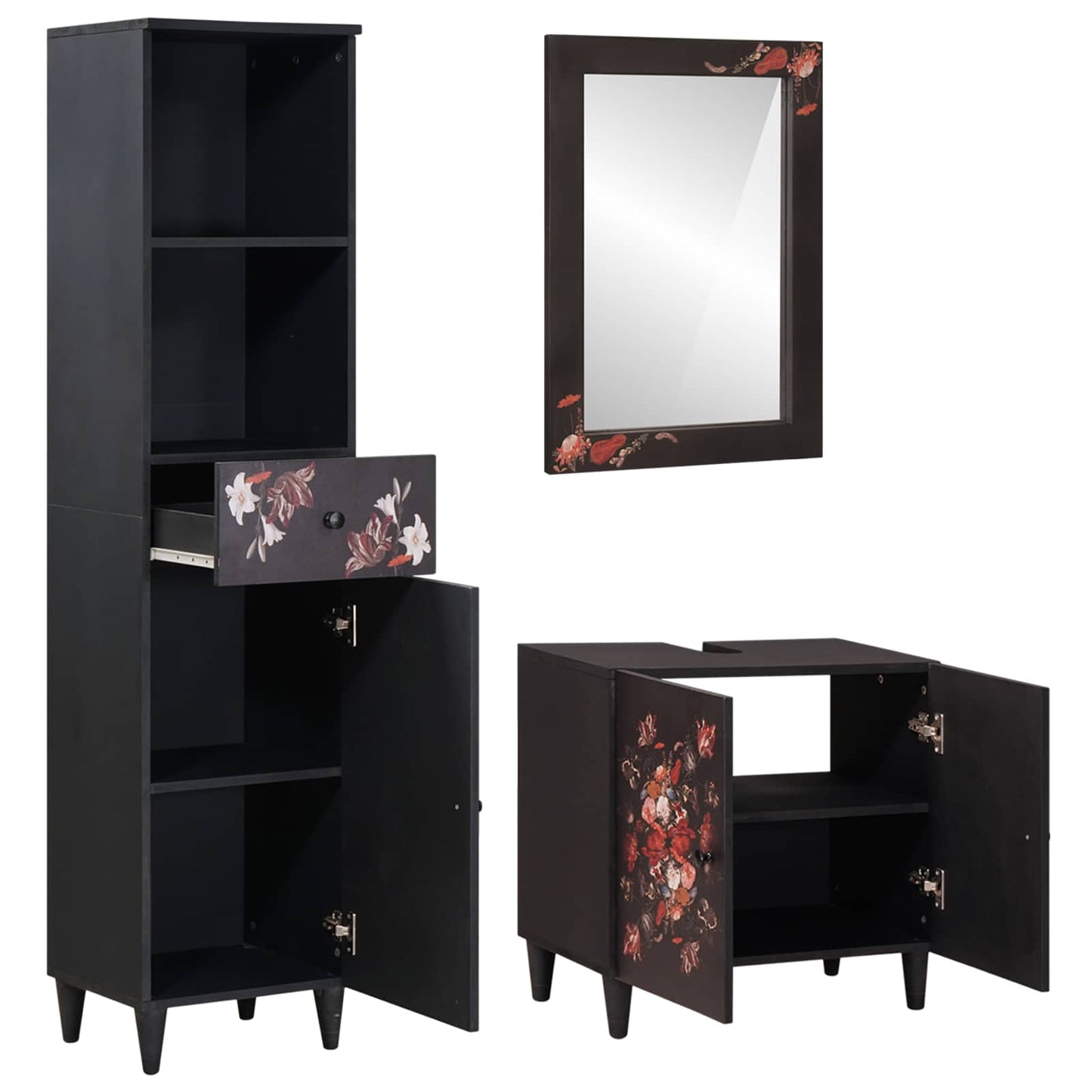 vidaXL Σετ Ντουλαπιών Μπάνιου με συρτάρι 3 pcs Στερεό ξύλο μάνγκο