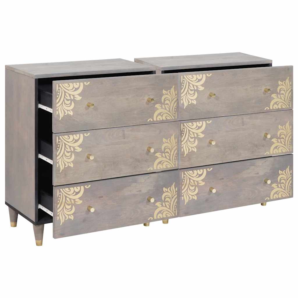 vidaXL Πλαϊνό γραφείο 2 pcs Γκρι 60 x 33 x 75 cm Στερεό ξύλο μάνγκο