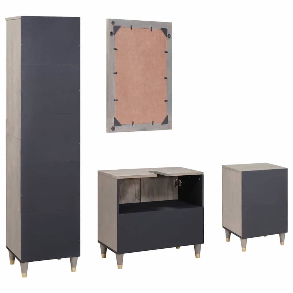 vidaXL Σετ Ντουλαπιών Μπάνιου με συρτάρι 4 pcs Γκρι Στερεό ξύλο μάνγκο