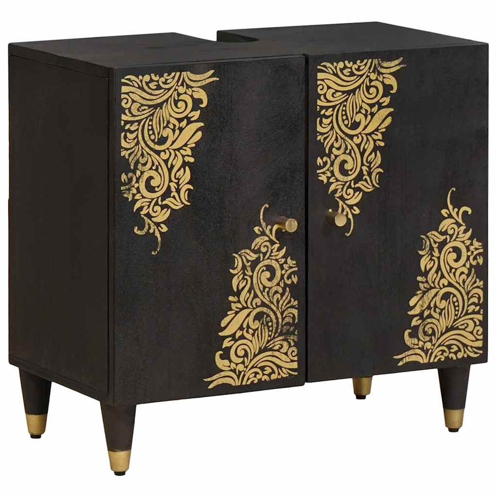 vidaXL Σετ Ντουλαπιών Μπάνιου Επιτοίχιο 2 pcs Μαύρο Στερεό ξύλο μάνγκο