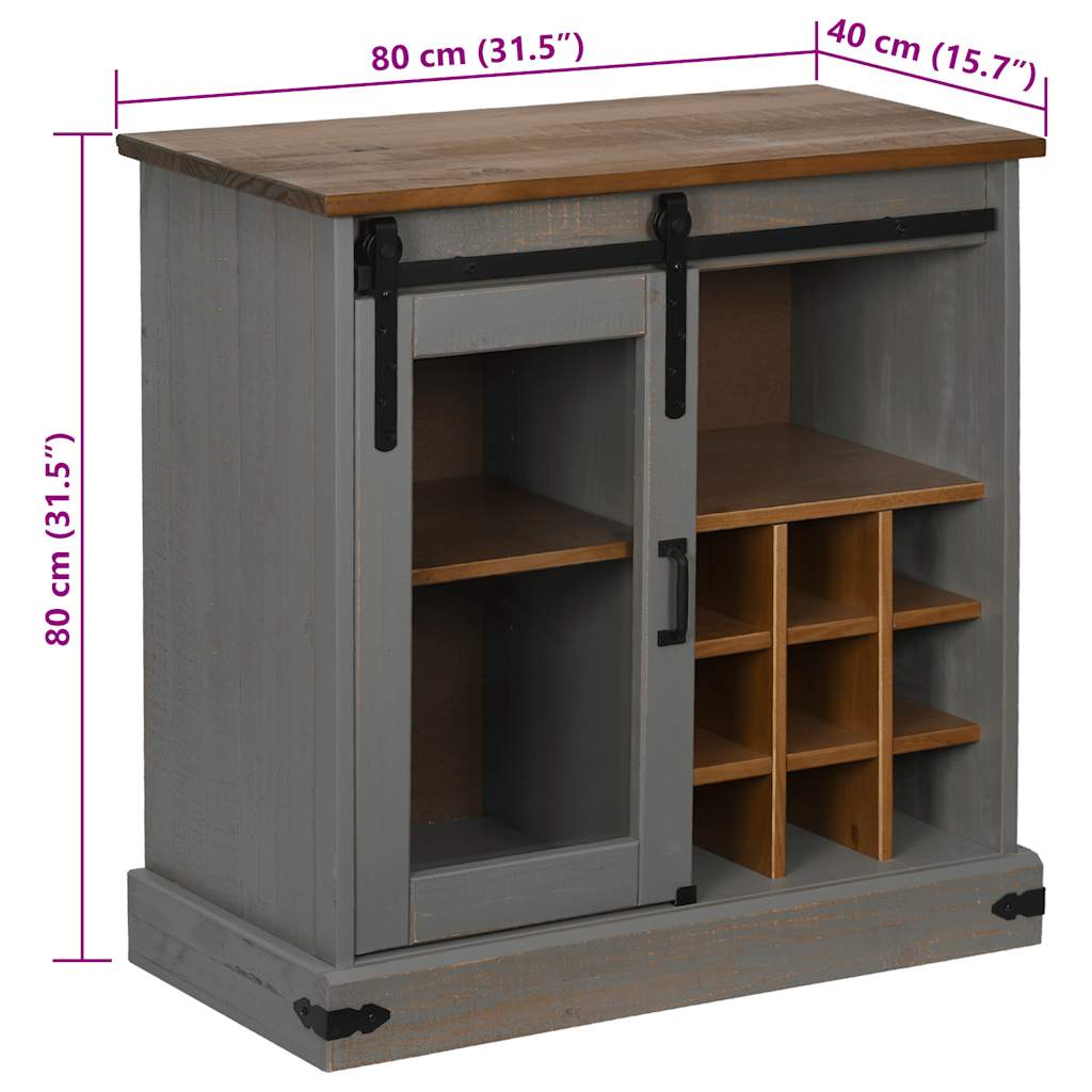 vidaXL Sideboard HALDEN με συρόμενη πόρτα γκρι 80x40x80 cm μασίφ ξύλο