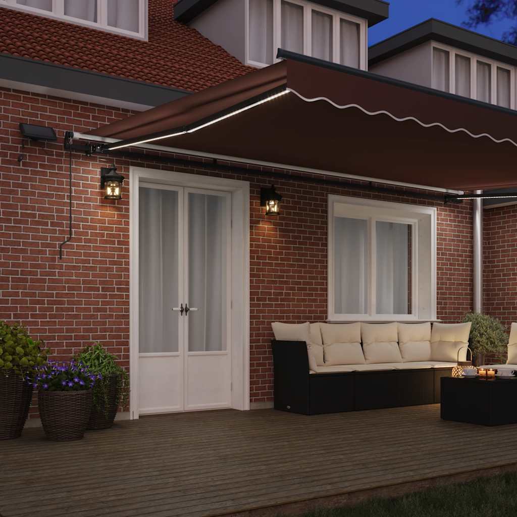 vidaXL Τέντα Πτυσσόμενη Χειροκίνητη με LED Καφέ 500x300 εκ.