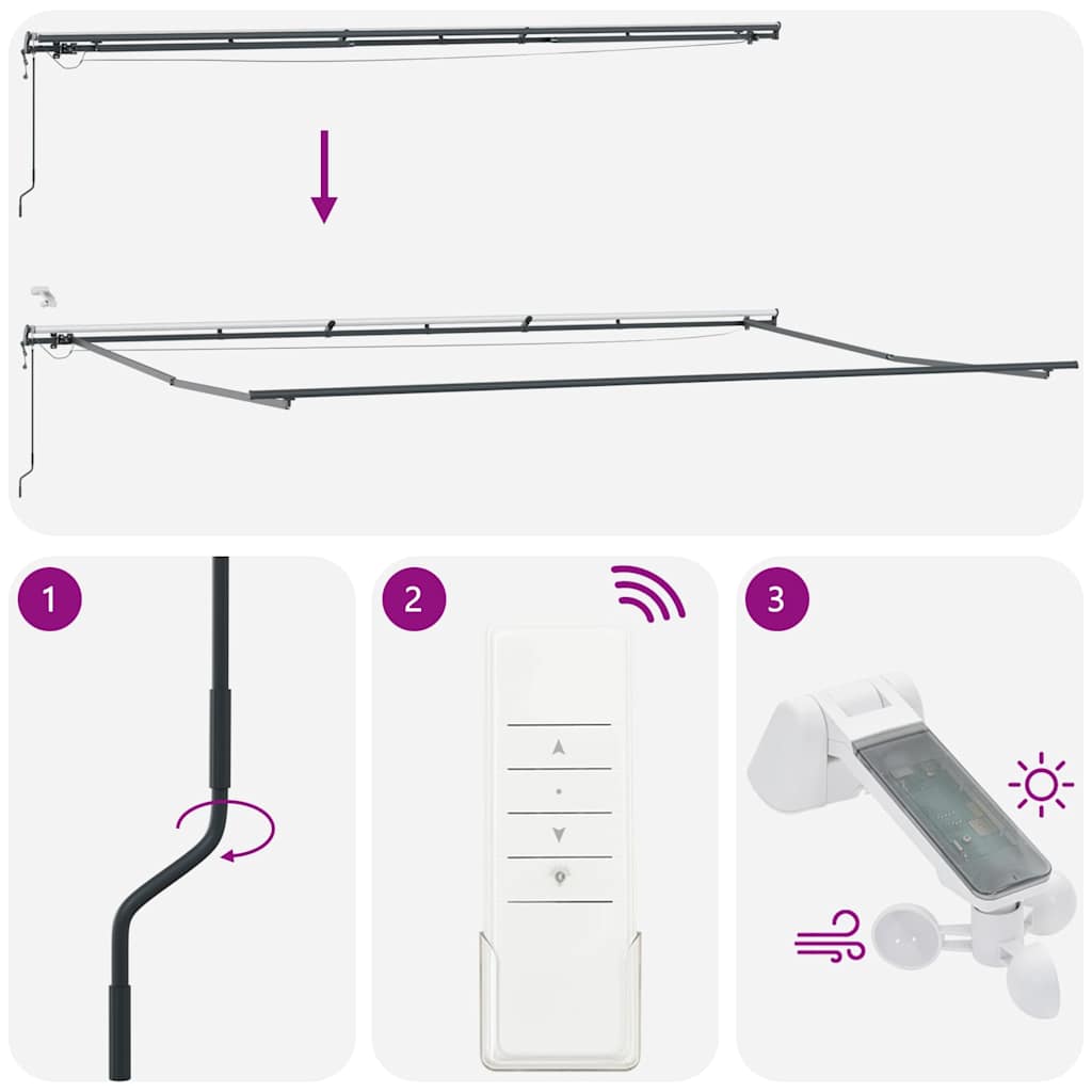 vidaXL Τέντα Πτυσσόμενη Αυτόματη με LED Ανθρακί / Λευκή 600x300 εκ.