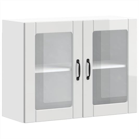 vidaXL Ντουλάπι Κουζίνας με Γυάλινη Πόρτα "Lucca" από Γυαλιστερό Λευκό Τεχνητό Ξύλο