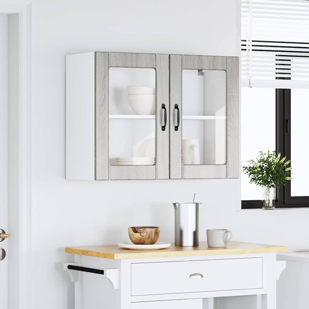 vidaXL Ντουλάπι Κουζίνας με Γυάλινη Πόρτα "Lucca" Γκρι από Τεχνητό Ξύλο Sonoma