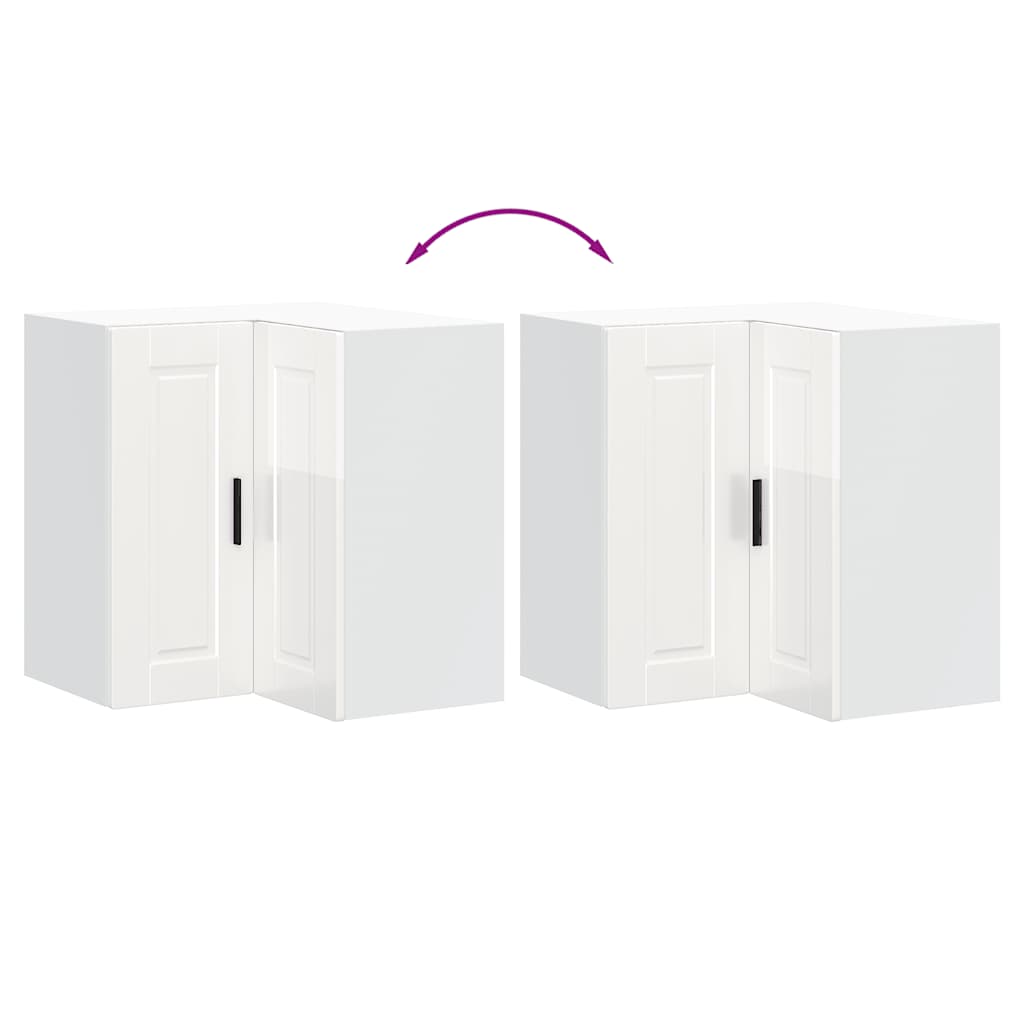 vidaXL Γωνιακό ντουλάπι τοίχου κουζίνας Porto Γυαλ. Λευκό Επεξ. Ξύλο