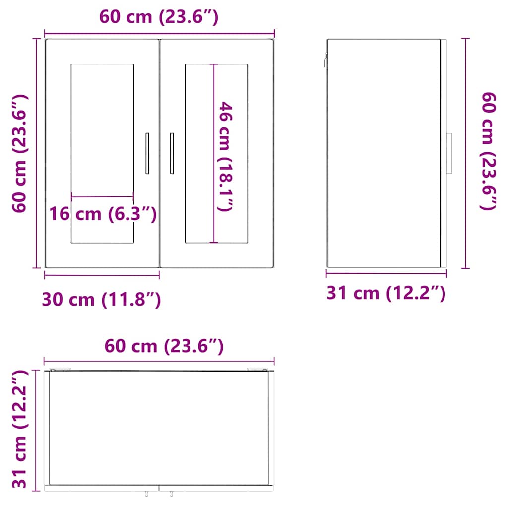 vidaXL Ντουλάπι τοίχου κουζίνας με γυάλινη πόρτα Porto Γκρι Sonoma