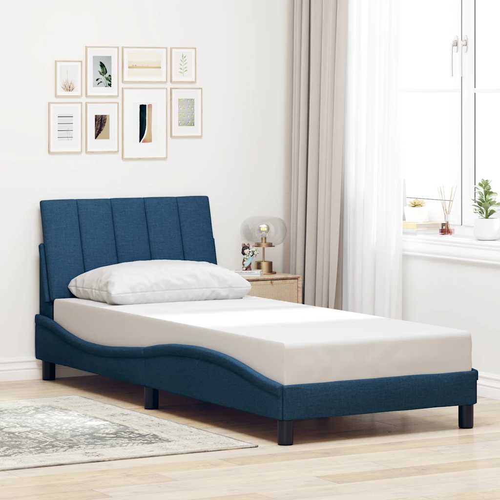 vidaXL Σκελετός Κρεβατιού Χωρίς Στρώμα Hanko Μπλε 90x200 εκ. Υφασμάτινο