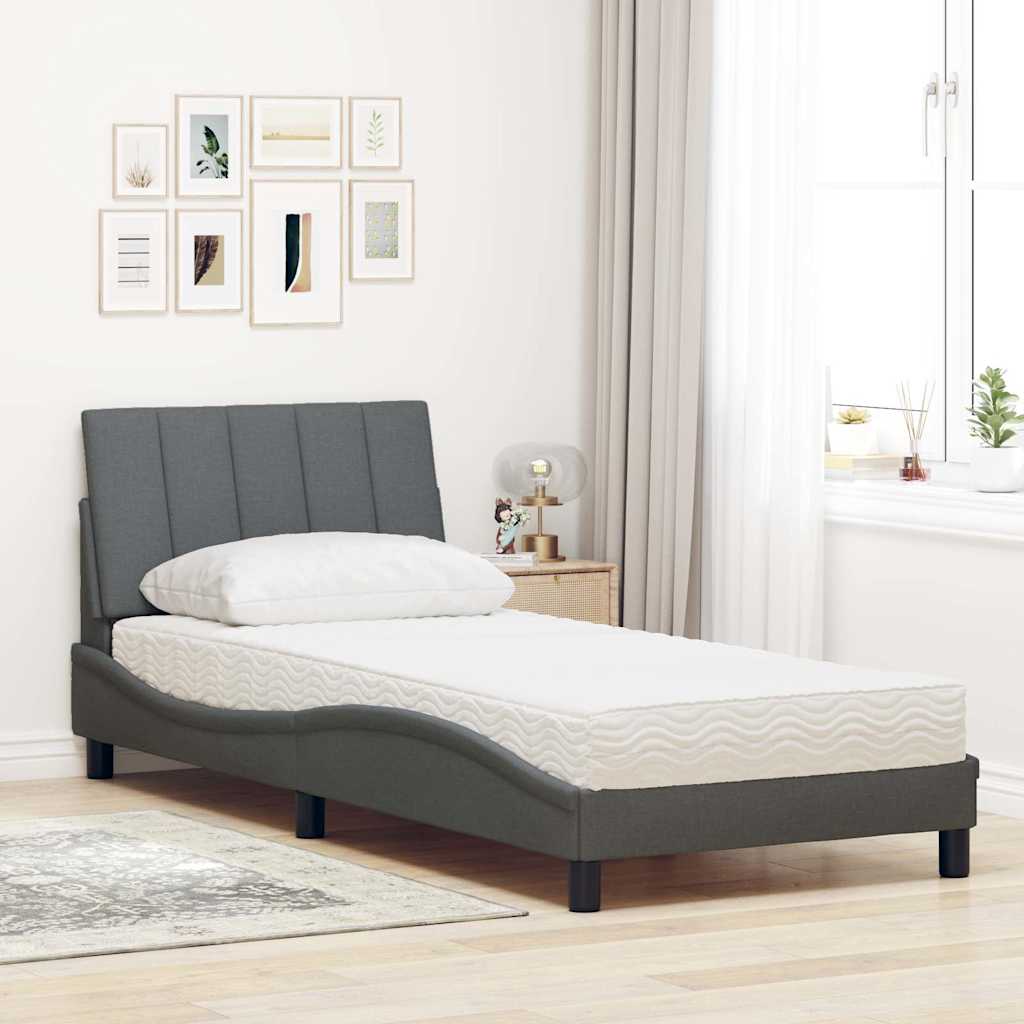 vidaXL Κρεβάτι με Στρώμα Hanko Σκούρο Γκρι 80x200 εκ. Υφασμάτινο