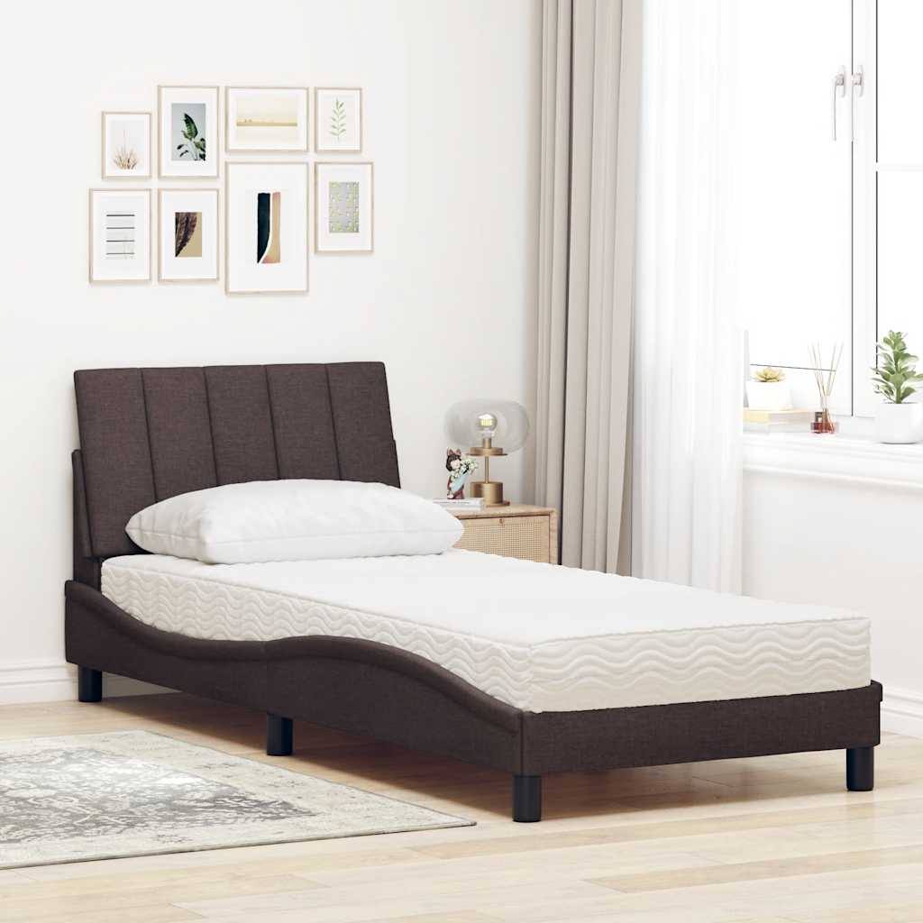 vidaXL Κρεβάτι με Στρώμα Hanko Σκούρο Καφέ 80x200 εκ. Υφασμάτινο