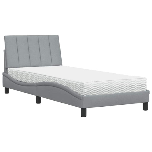 vidaXL Κρεβάτι με Στρώμα Hanko Ανοιχτό Γκρι 90x190 εκ. Υφασμάτινο