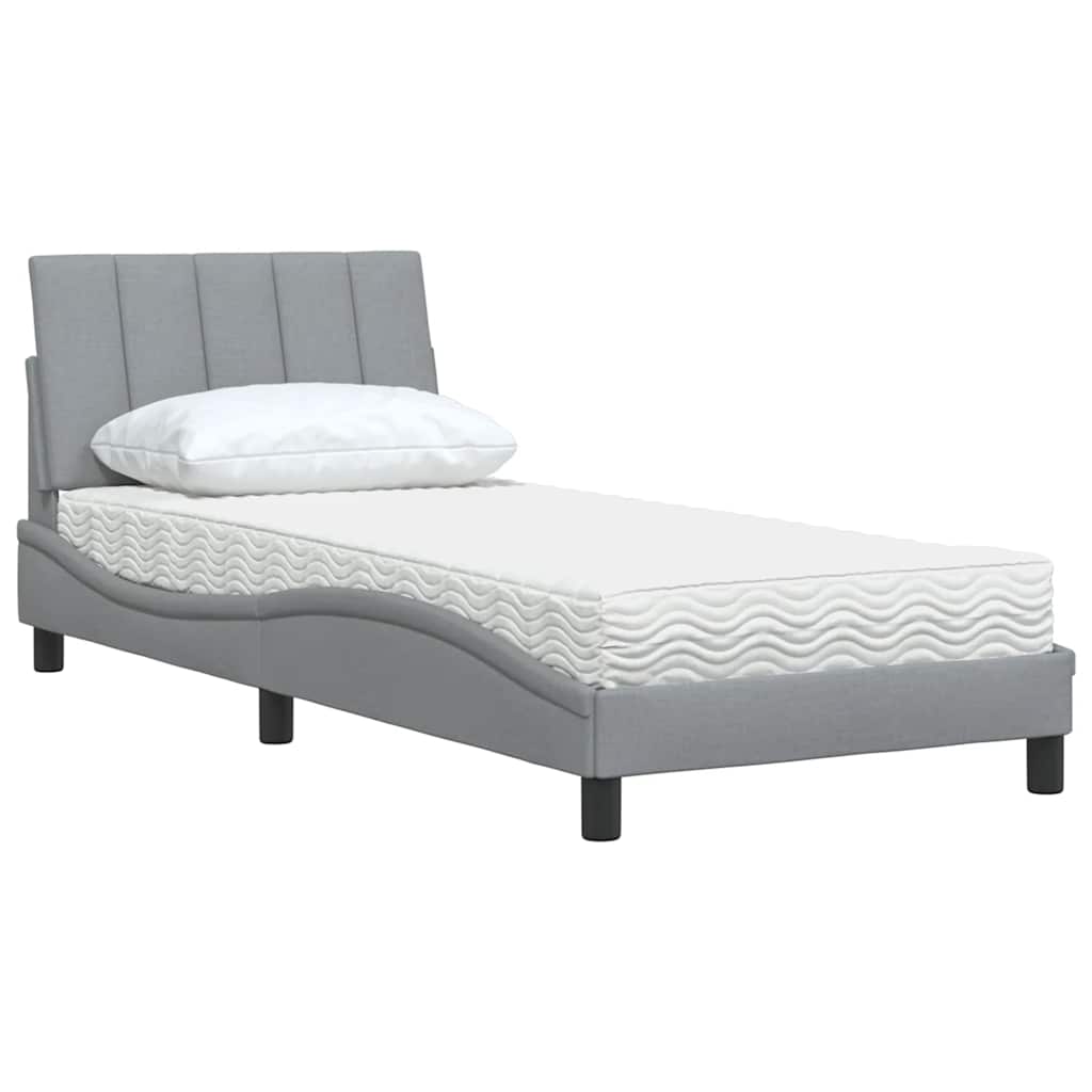 vidaXL Κρεβάτι με Στρώμα Hanko Ανοιχτό Γκρι 90x190 εκ. Υφασμάτινο