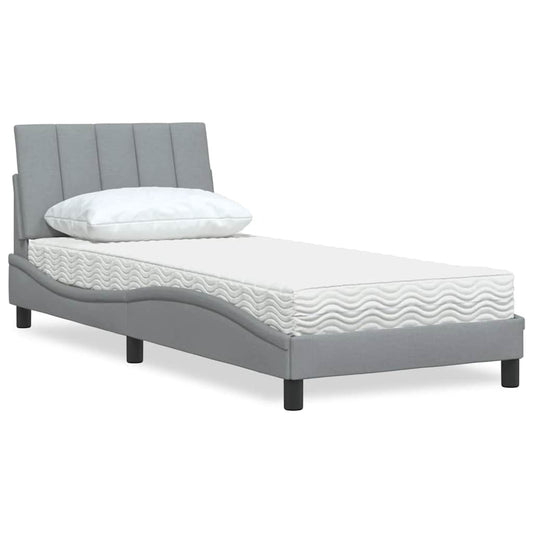 vidaXL Κρεβάτι με Στρώμα Hanko Ανοιχτό Γκρι 90x190 εκ. Υφασμάτινο