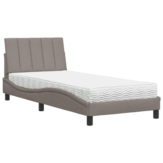 vidaXL Κρεβάτι με Στρώμα Hanko Taupe 90x190 εκ.Υφασμάτινο